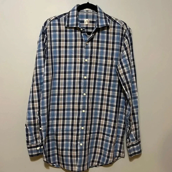 Peter Millar| long sleeve button down plaid shirt in blue, tan and white mens M - Picture 1 of 8